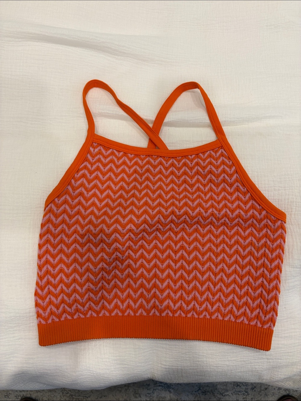 Bershka Orange Chevron Knit Cropped Camisole